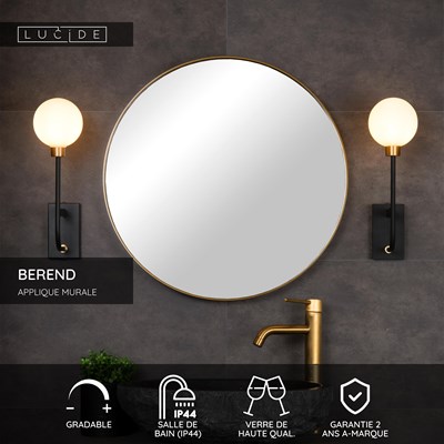 Lucide BEREND - Applique murale Salle de bains - 1xG9 - IP44 - Noir